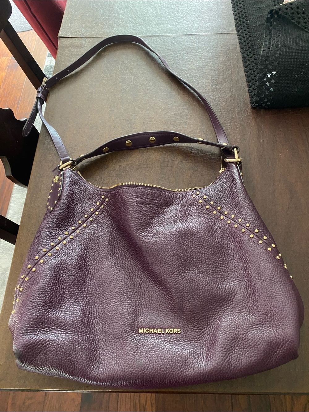 Michael Kors Plum Leather Studded Shoulder Bag